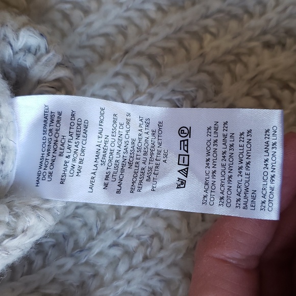 Pilcro Anthropologie Mock Neck Sweater Women Medium Cream Gray Chunky Oversized - Picture 10 of 13